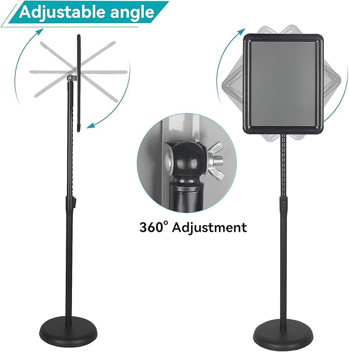 HUAZI Sign Stand Holder Adjustable Sign Holder Standing Floor Poster Stand for 8.5x11 inches,Both Vertical & Horizontal View Displayed,Snap-Open Frame with Round Safety Corner for School Church Business Show,Black