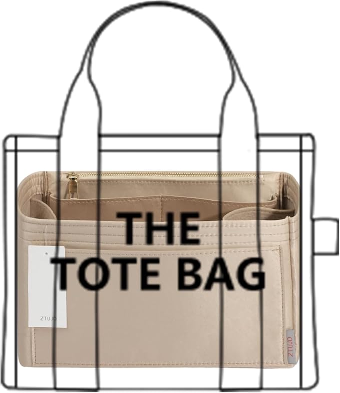 ZTUJO Purse Organizer Insert For Handbags, Silky Touching Bag Organizer Insert With Bottle Holder, Perfect for Speedy, Neverfull, Tote,ONTHEGO,Artsy,Handbag and More (Slender Large, Silky Beige)