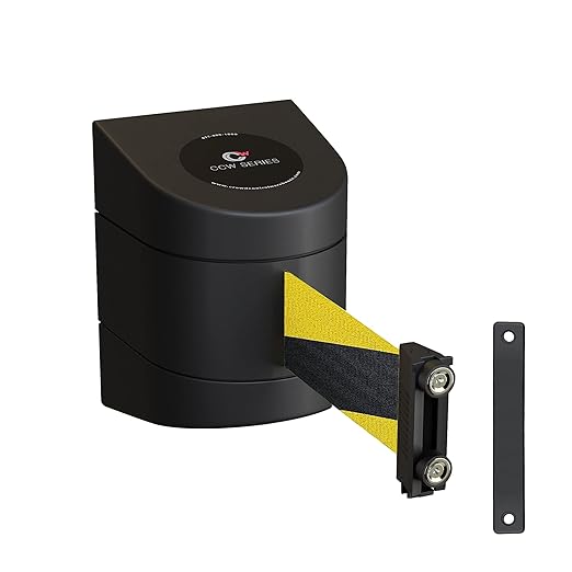 Crowd Control Warehouse - CCW Series WMB-230 Magnetic Wall Mount Retractable Belt Barrier - 30 Foot, Black and Yellow Safety Belt with Black ABS Case