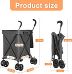 27 Gal/180 LBS Capacity Shopping Cart, Upgrade Huge Grocery Cart on Wheels,Heavy Duty Foldable Utility 360° Rolling Swivel Wheels for Shopping Picnic Groceries Laundry (Black)