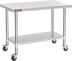 DuraSteel 24x48 NSF Stainless Steel Cart - Heavy Duty Food Prep Table with Undershelf - Rolling Kitchen Island on Wheels for Commercial Restaurant Kitchen, Garage, Outdoor Cooking, BBQ Grill, Counter