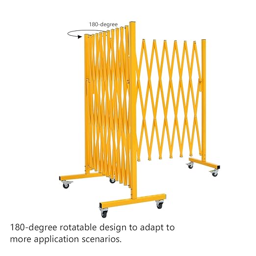 GYMTIME Expandable Metal Barricade Gate, Portable Safety Barrier with Casters, Folding Security Gate, Mobile Retractable Fence, 0-180 Degree Rotating, 23.6 Feet, Yellow