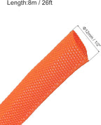MECCANIXITY Braided Cable Sleeves Heat Shrinkable Fabric Sleeving, 1/2" 26ft Orange 2:1 Ratio Heat Shrinkable Cord Protector for Harness Cable, Network Cable Protection, Cable Management