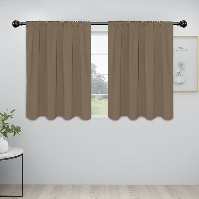 Easy-Going Rod Pocket Blackout Curtains for Bedroom, Room Darkening Window Curtains for Living Room, Thermal Insulated Noise Reduction Solid Window Drapes, 2 Panels(42x36 in, Camel)