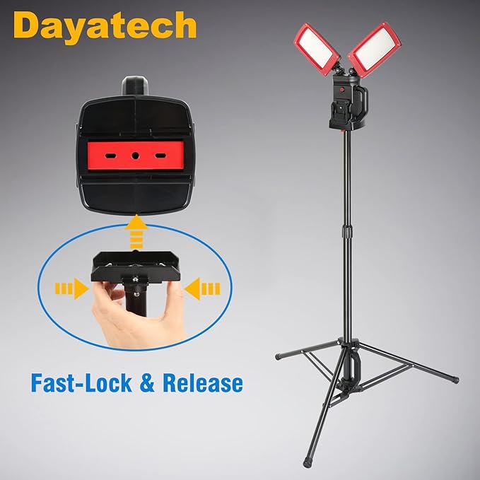 12000LM 85W Corded and Cordless LED Work Light with Tripod, Compatible with MILWAUKEE DEWALT MAKITA 18-21V Battery, Dual-Head Adjustable Jobsite Light, Flicker-Free for Auto Repair Electrical