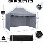 CROWN SHADES 10x15 Pop Up Canopy Tent, Thicken Frame Commercial Heavy Duty Tent with 4 Sidewalls 8 Stakes & 4 Sandbags & 4 Ropes, Outdoor Canopies for Events, Parties,Grey