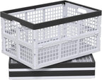 Pack of 3 Collapsible Storage Container Crates, Large Folding Basket Box with Handle, Grey, 42 L