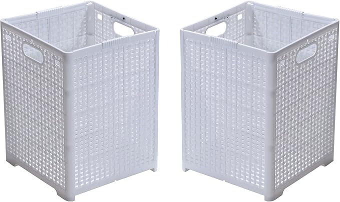 42L Collapsible Plastic Laundry Baskets,Foldable Laundry Hamper,Pack of 2 (White)