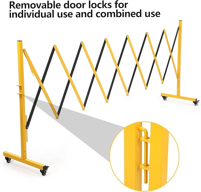 Expandable Metal Barricade Gate, 11FT Folding Security Gate with Wheels, Heavy-Duty Expandable Mobile Barricade for Construction Site, Industrial Traffic Control, Crowd Management & Garage Safety