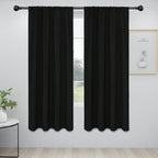 Easy-Going Rod Pocket Blackout Curtains for Bedroom, Room Darkening Window Curtains for Living Room, Thermal Insulated Noise Reduction Solid Window Drapes, 2 Panels(34x72 in, Black)