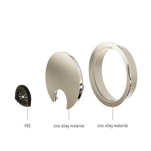 Desk Grommet 2-1/8 Inch 53mm, Zinc Alloy Computer Desk Wire Hole Cover, Office Desktop Cord Cable Hole Metal Ring, Brushed Silver