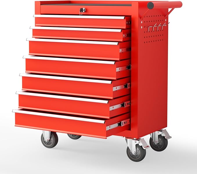 7 Drawers Rolling Tool Chest with Wheels, Portable Rolling Tool Boxes with Wheels, Tool Box Storage Cabinet with Locking System for Workshop(Red, 7 Drawers)
