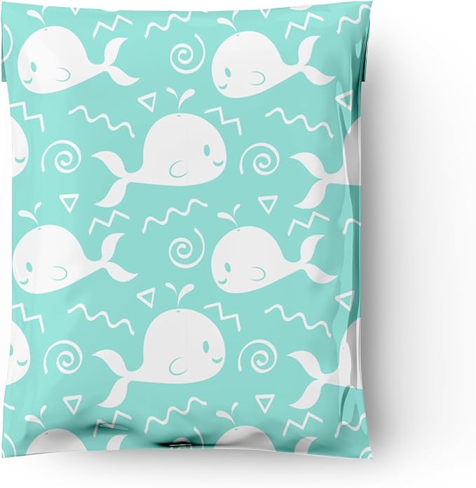 12x15 (50) Blue Whales Designer Poly Mailers Waterproof Self Sealing Tear Resistant Polymailers Shipping Envelopes Premium Printed Bags For Small Businesses