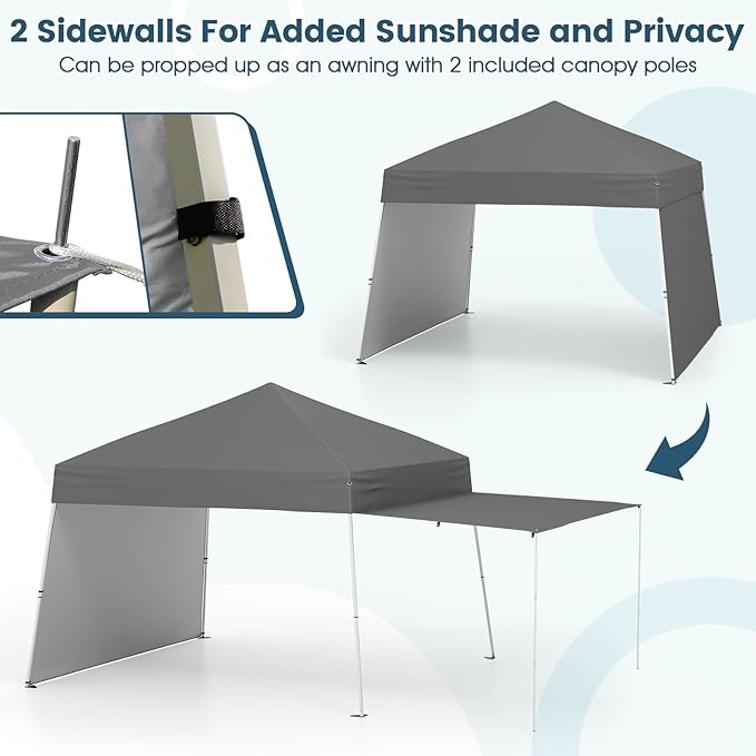 Tangkula 10x9.2 Ft Pop up Canopy with Sidewalls, UPF50+ Outdoor Tent with 8 Stakes, 4 Wind Ropes, Carry Bag, Portable Canopy Tent with Awnings for Camping, Patio, Market