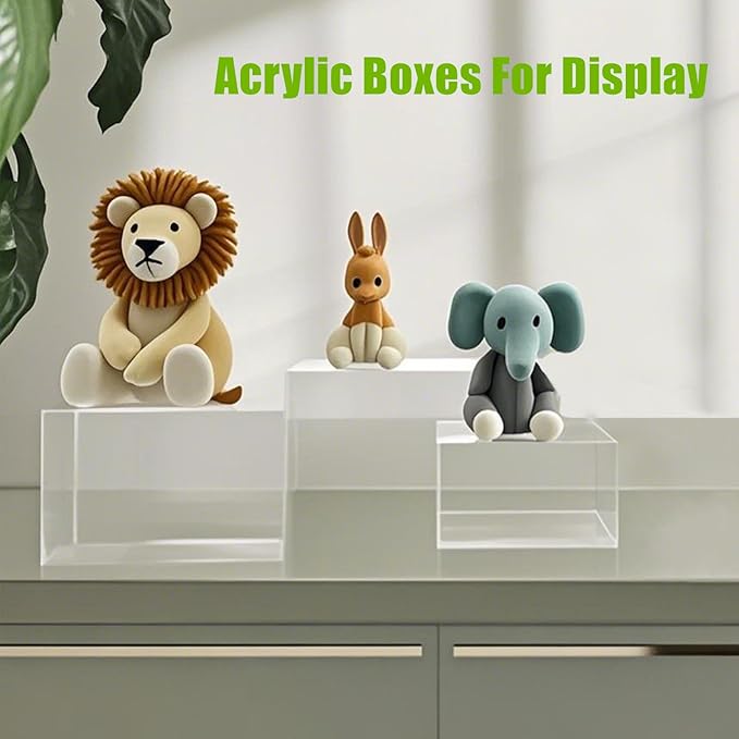Clisela 3pcs Acrylic Cube Display Stands Box Risers with Hollow Bottoms, Food Risers for Buffet Table, Decorative Display Stand Shelf for Dessert Collectibles Jewelry Figures Show - Clear 6" 7" 8"