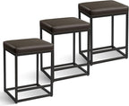 MAISON ARTS Counter Height 24" Bar Stools Set of 3 for Kitchen Counter Backless Modern Barstools Industrial Upholstered Faux Leather Stools Farmhouse Island Chairs, (24 Inch, Grey)
