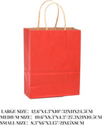 qiqee 100PCS Gift Bag with Handles Bulk Kraft Red Paper Bags Assorted Sizes(33pcs Large 13",33pcs Medium 11",34pcs Small 8")