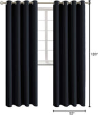 BGment Blackout Curtains - Grommet Thermal Insulated Room Darkening Bedroom and Living Room Curtains, Set of 2 Panels (52 x 120 Inch, Black)