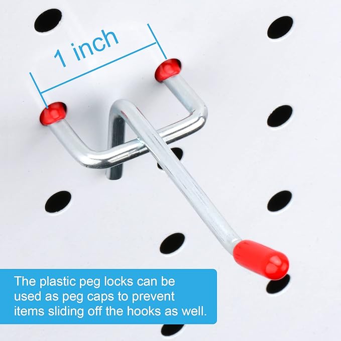 60 Assorted Pegboard Hooks with Pegboard Bins Plus 154 Peg Locks/Caps for 1/4 inch & 1/8 Inch Peg Board, Won’t Fall Out