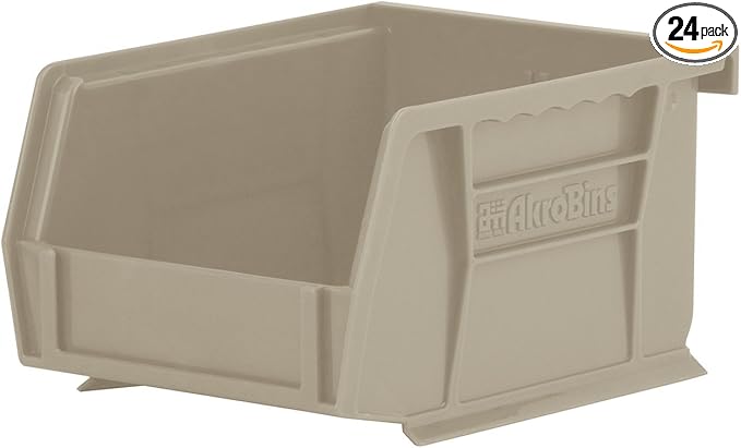 Akro-Mils 30210 AkroBins Plastic Storage Bins, Space-Saving Stackable Bins for Garage, Pantry, Craft Organization, 5-Inch x 4-Inch x 3-Inch, Stone, 24-Pack