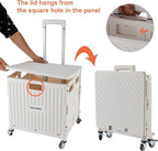 Foldable Utility Cart Folding Portable Rolling Crate Handcart with Durable Heavy Duty Plastic Telescoping Handle Collapsible 4 Rotate Wheels for Travel,Shopping, Luggage, Office, Teacher(White)