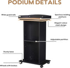 Podium Stand,Wood Podium with Wheels,Lectern with Storage,Mic Stand Space,15MM Particle Board,Wooden Pulpit for Restaurants,Churches,Seminars and Schools