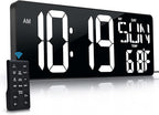 Large Digital Wall Clock with Remote Control 17.2" LED Large Display Timer with Temperature Date Week Auto DST Adjustable Brightness, Big Wall Alarm Clock for Living Room Office Garage Gym Seniors