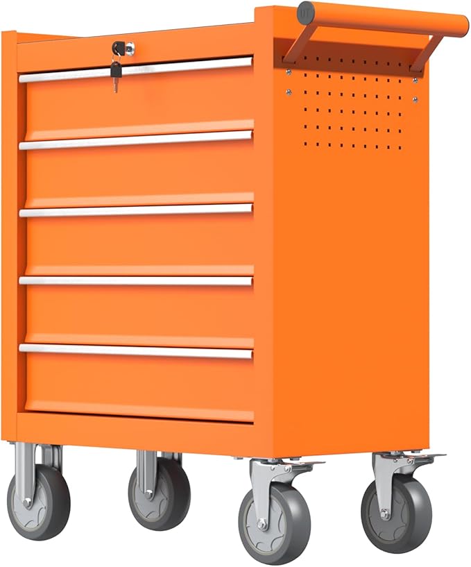5-Drawers Garage Tool Chest, Large Capacity Tool Cabinet Heavy Duty Mechanic Rolling Tool Box Metal Locking Tool Cart with Drawers and Wheels for Storage