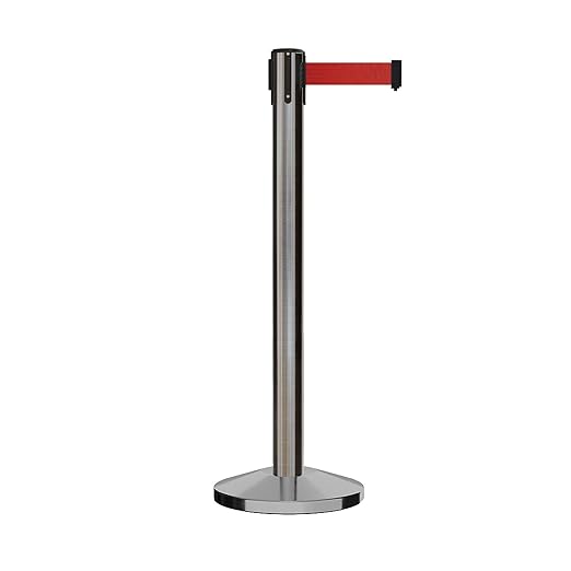 Crowd Control Warehouse CCW Series RBB-150 - Set of 2 Stanchion Retractable Belt Barriers - 16 Foot, Red Belt with Satin Stainless Steel Post - Easy Assembly