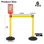 6 Pack Crowd Control Barriers Stanchions with 10 ft Retractable Belts - Heavy-Duty Base Stanchions for Queue Management in Airports, Theaters, Hotels, and Retail Stores(Yellow, 6 Pack)