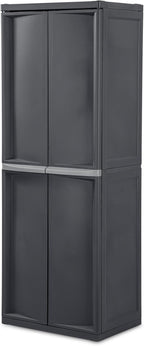 Sterilite 2-Pack 4 Shelf Cabinet, Lockable Utility Storage w/ Adjustable Shelves, Gray - Plastic Shelving Unit for Organizing Garage, Pantry, Basement, Laundry Room or Mudroom
