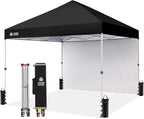 CROWN SHADES 8x8 Pop Up Canopy with 1 Side Wall - Beach Tent with One Push Setup - Outdoor Sun Shade for Events, Parties, Camping - Gazebo with STO-N-Go Cover Bag (Black)