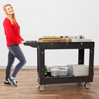 Commercial Grade 2 Shelf Utility Cart with Wheels - Rolling Tool Trolley, Heavy Duty Service Push Cart for Business Warehouse Office Restaurants Ecommerce Garage