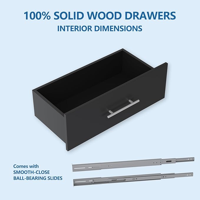 4 Drawer Short Tower Closet Unit, Modular Closet System, Wood Closet System Organizer with Storage for Walk In Closets, Clothing Rack Closet for Hanging Clothes, Bedroom, Black, 25.5"W