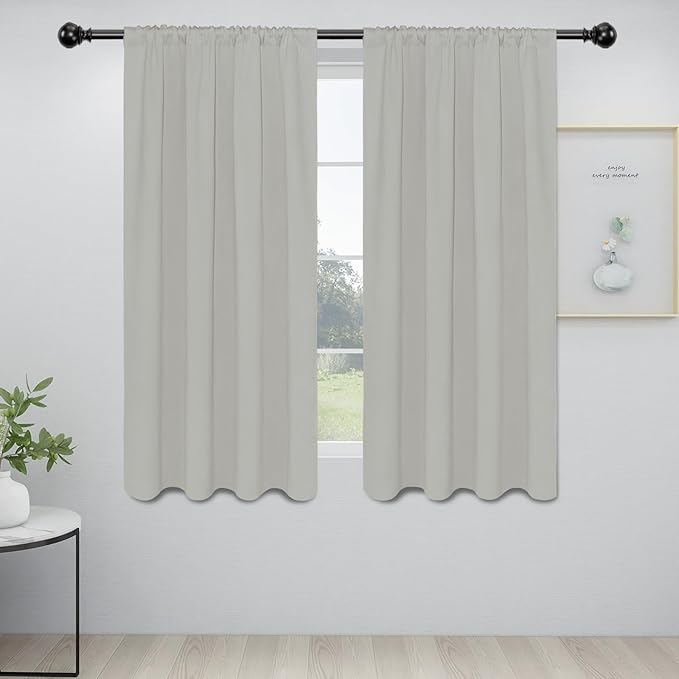 Easy-Going Rod Pocket Blackout Curtains for Bedroom, Room Darkening Window Curtains for Living Room, Thermal Insulated Noise Reduction Solid Window Drapes, 2 Panels(34x63 in, Greyish White)