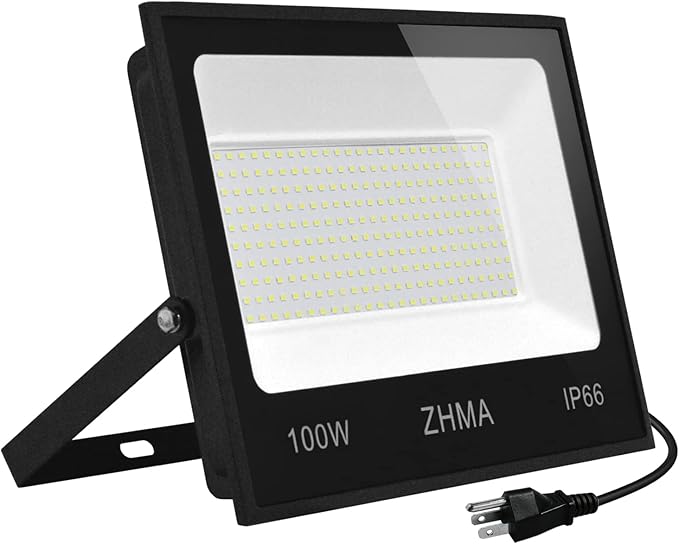 100W Flood Lights Outdoor,9000LM LED Work Light with Plug and Switch-IP66 Waterproof Bright Security Lights-6500K White Light,for Yard,Garden,Playground,Backyard,Garage,Lawn