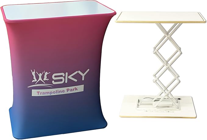 Custom Portable Tradeshow Podium Table Exhibition Counter Stand Booth,Hydraulic lift, Luminescent, Light box(Rectangle)