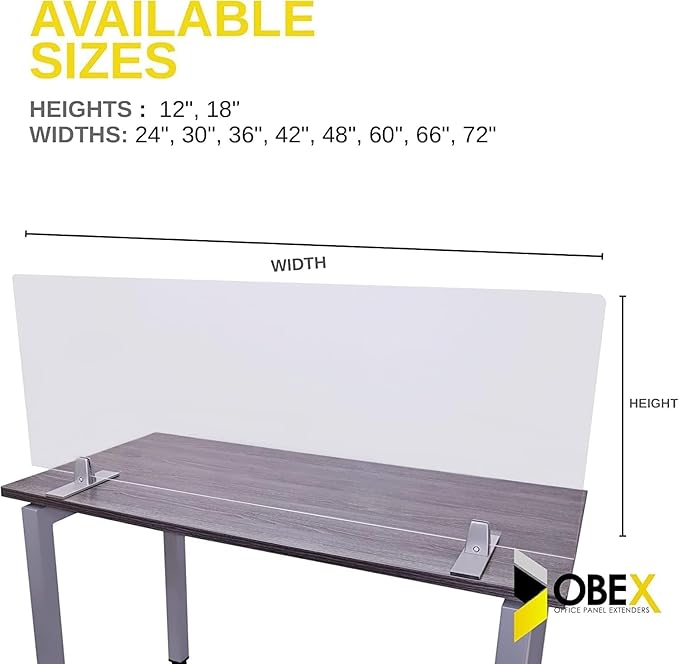 OBEX Acrylic Free Standing Screen, Divider for Desk Privacy Home & Office Partitions for Table Top Workstation, Portable Cubicle Panel for Work, 18" x 60", Clear