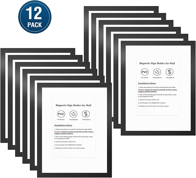 Relx 12 Pcs 8.5 x 11'' Self-Adhesive Magnetic Wall Signs Holder Magnetic Picture Frame Document Holder Wall & Window Adhesive Frames for Office Home Store Restaurant