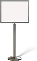Crowd Control Warehouse Pedestal Standing Floor Sign Frame with Sloped Base, 22 x 28 Inch Horizontal, Satin Stainless Steel
