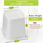 Bed Risers 1 inch, 2 inch, 3 inch, 4 inch, 6 inch, 8 inch Heavy Duty, Oversized Furniture Riser for Couch Sofa Table Chair Leg Frame Dorm, Support up to 6000 Lbs (White 6 Pack, 6 inch)