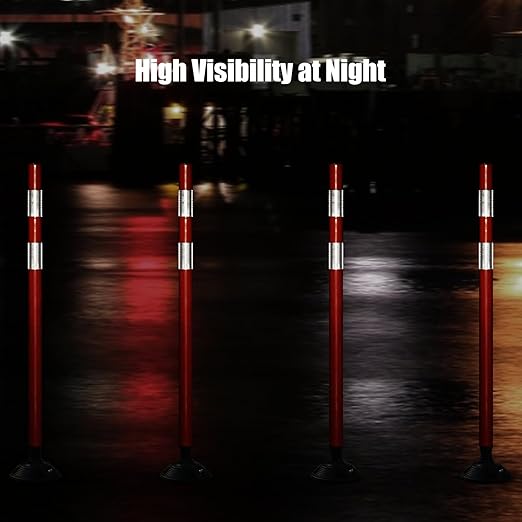 8 Pack Traffic Delineator Post Cones, High Visibility 3M Reflective Tapes, Flexible Spring Post with Detachable Base, for Highway Road Safety, Garage, Parking Lot (Orange, 48")