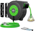 50 FT Retractable Extension Cord Reel, Heavy Duty 12AWG/3C SJTOW Power Cord, Lighted Triple Tap, 15A Circuit Breaker, Wall/Ceiling Mount Electric Cord Reel for Garage & Workshop, ETL Listed, Green