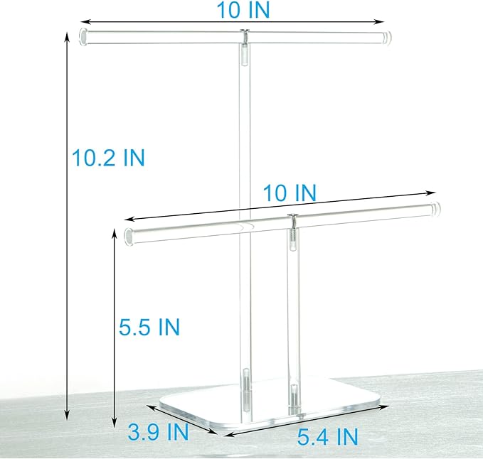 Premium Jewelry Stand , Solid Clear 2-Tier Acrylic Jewelry Organizer Stand & Bracelet holder Stand for Necklace Display, Ring & Watch Display