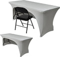 Nasitos 2 Pack 8 ft Table Cloth Rectangle Tables-Open Back Spandex Fitted Tablecloth, Grey Stretch Table Covers Washable and Wrinkle Resistant for Trade Show, Parties, Wedding, Banquet, Cocktails
