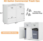Restaurant Trash Can Cabinet Double 40 Gallon, Wooden Commercial Trash Can with Tray Holder, Large Garbage Cabinet for Restaurant Cafeteria Office, White
