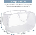 Strong Mesh Pop Up Laundry Basket, Collapsible Laundry Hamper with Side Pocket, Foldable Clothes Hamper with Durable Reinforced Handles for Laundry, Bathroom, Kids Room, Dorm or Travel 2 Pack White