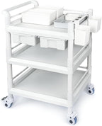 Medical Mobile Trolley Cart 3 Tier 500 Lbs Spacious Beauty Salon Rolling Trolley with Dirt Buckets Drawers 360°Rotate Wheels Heavy Duty Medical Utility Cart for Hospital Dental Clinic