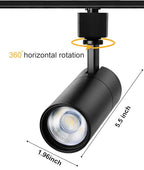 Black 20W Track Lighting Heads,2700K-6500K Stepless Dimming H Type LED Track Light Heads Dimmable Rail Ceiling Spotlight Fixtures Accent,CRI90+ 24° 1800LM,4 Pack