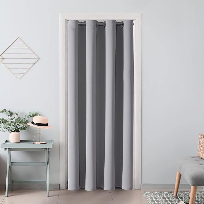 ChrisDowa Blackout Door Curtains for Doorway Privacy, Grommet Closet Curtains for bedroom closet door, Thermal Insulated Temporary Doorway Cover Room Divider Drapes (1 Panel, Light Grey, 34 x 80 Inch)